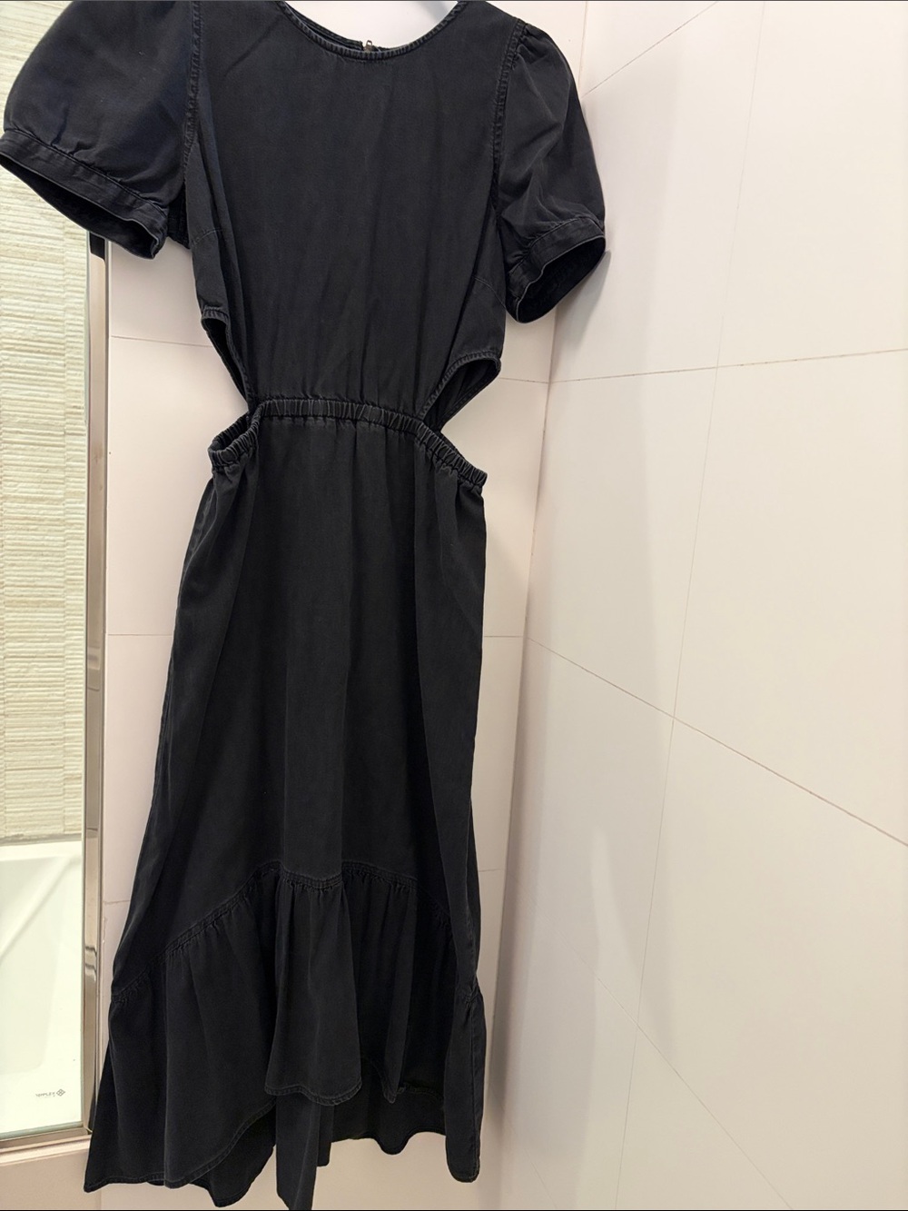 Madewell Black denim Cutout-Side Midi Dress